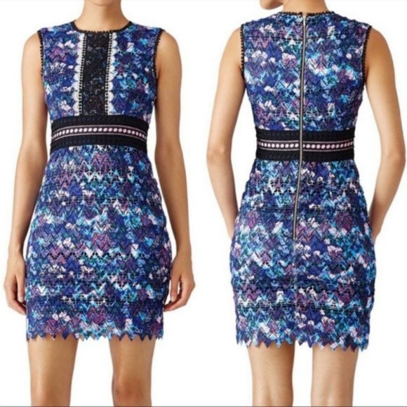 SALONI Trudi Sleeveless Chevron Lace Sleeveless Cocktail Dress Blue Multicolor 0 - Picture 7 of 16